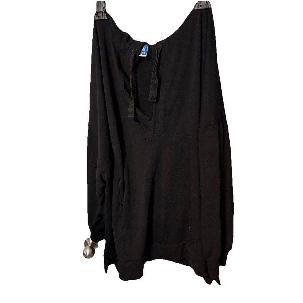 LiveIn French Terry Cloth Black Pullover Hoodie Size 3X V Neck Qt Sleeve Coverup